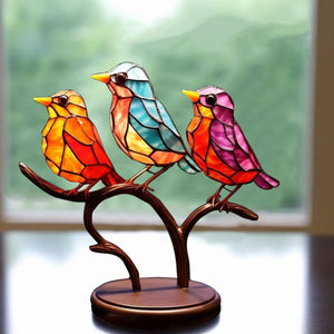 Memorial Stained Glass Birds on Branch Desktop Ornaments,Personalized Acrylic Memorial Cardinal Ornament