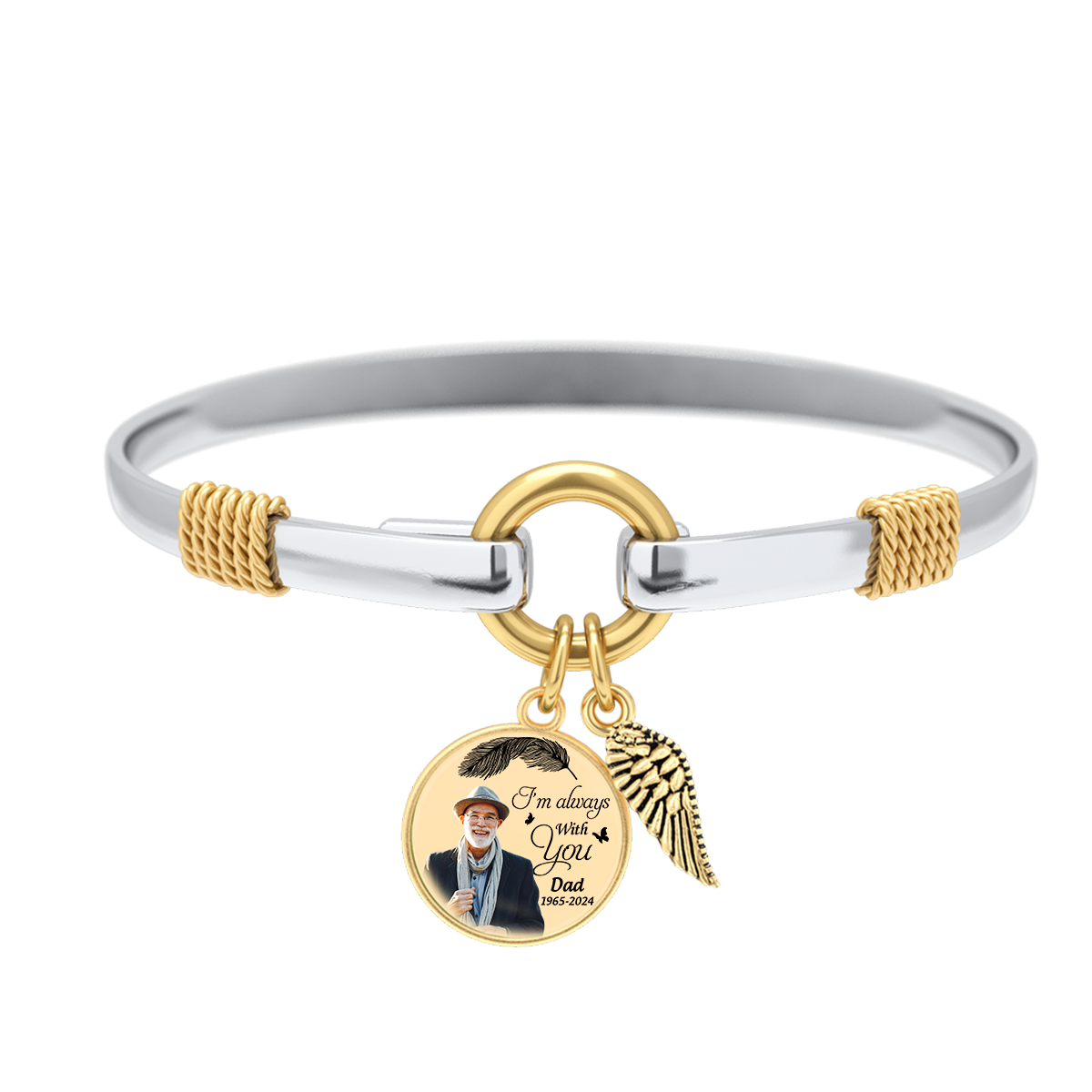 Personalized I am Always with You Memorial Wings Two-Tone Bracelet