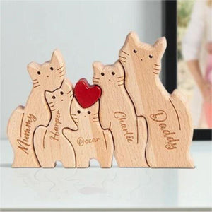 Personalized Wooden Cute Love Hug Cat Family Puzzle