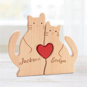 Personalized Wooden Cute Love Hug Cat Family Puzzle