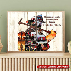 Personalized Fireman Wall Decor Custom Canvas Collage, Firefighter Gift For Him