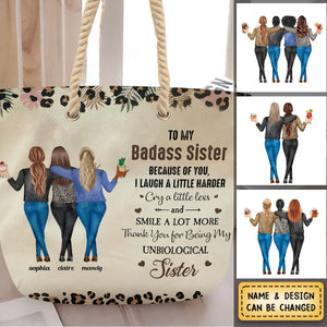 Because Of You I Laugh A Little Harder Friendship - Personalized Beach Bag