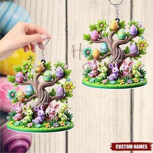 Easter Grandma Bunny Egg Tree Personalized Acrylic Keychain