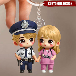 Cute Cartoon Couple Gift by Occupation Gift, Personalized Acrylic Keychain