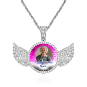 Personalized Memorial Photo Necklace with Wings