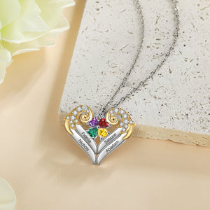 Personalized Birthstone Heart Wings Memorial Necklace