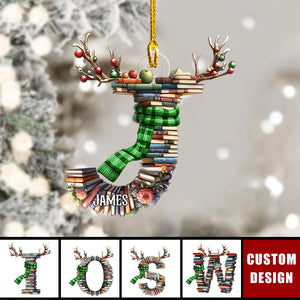 Christmas Gifts For Books Lover - Custom Alphabet Letter Stack Book Ornament