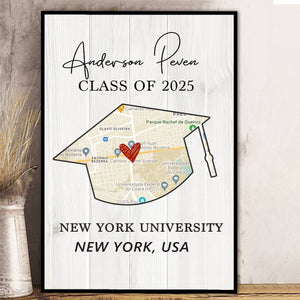 Personalized Graduation Gift Canvas Poster, University Map Print