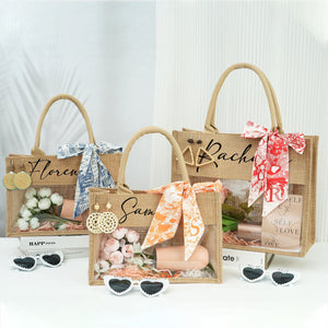 Personalized Beach Jute Tote Bag with Scarf