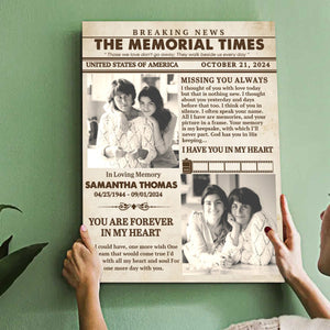 Personalized The Memorial Times Newspaper Canvas Poster