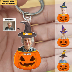 Personalized Photo Halloween Pumpkin Acrylic Keychain