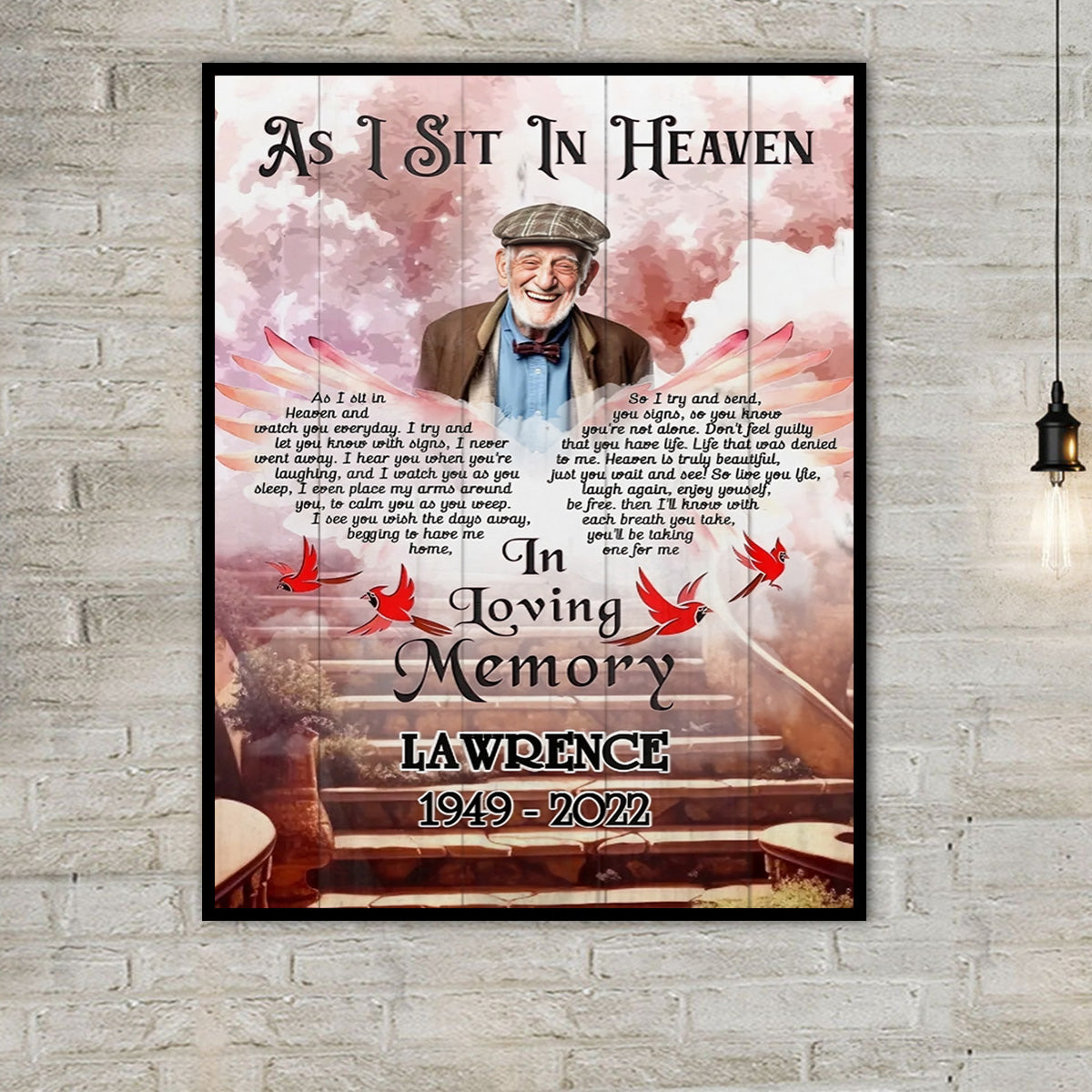 Personalized Cardinal Wings, As I Sit In Heaven Canvas Poster, Custom Photo Memorial Gifts