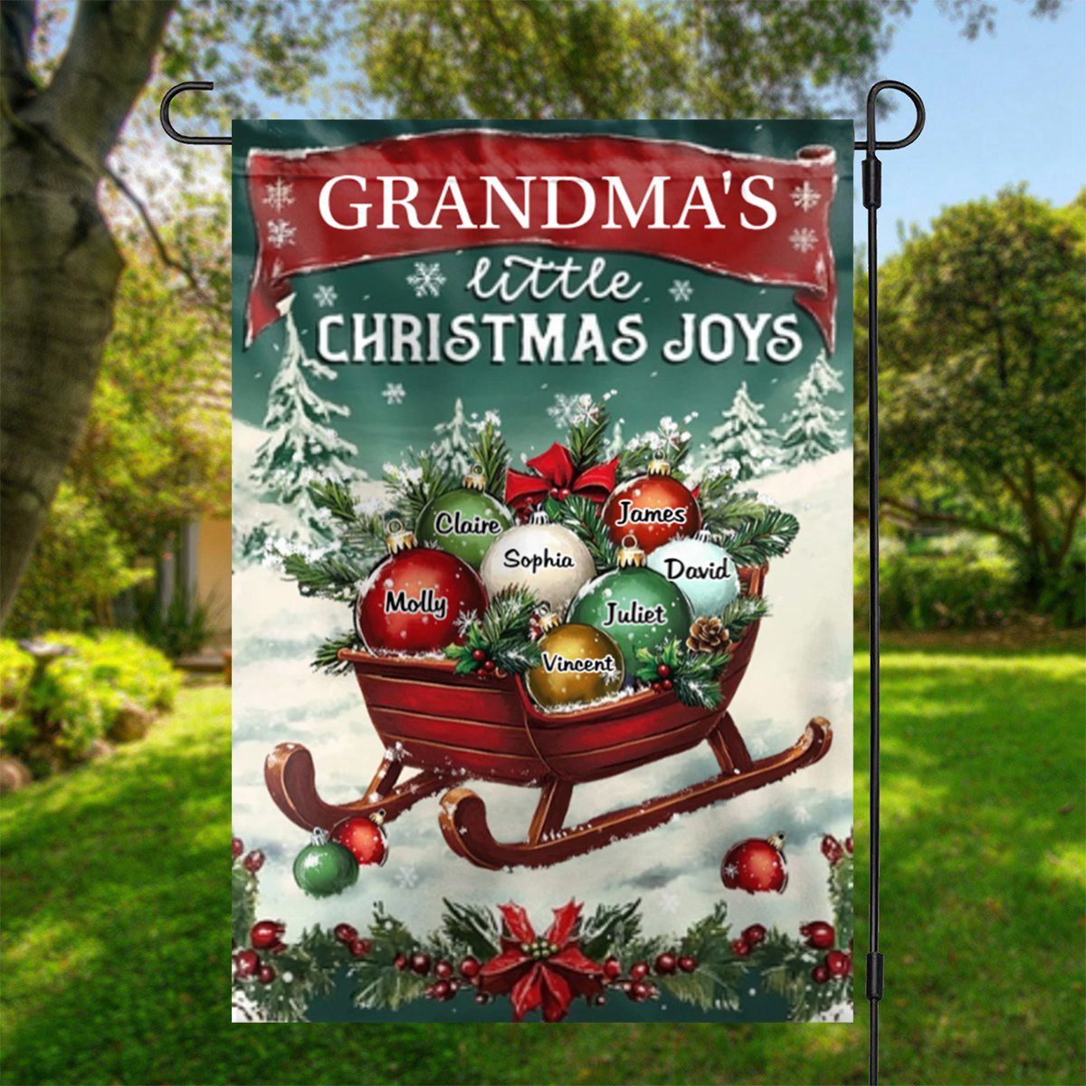 Christmas Gifts Grandma's Little Merry Personalized Garden Flags Winter Decorations