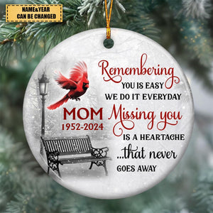 Cardinals Winter Memorial Personalized Circle Ornament