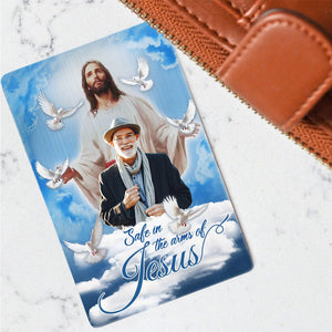 Personalized Blue Sky With Pigeon Safe In The Arms Of Jesus Memorial Wallet Card