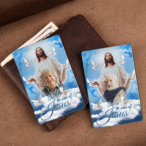 Personalized Blue Sky With Pigeon Safe In The Arms Of Jesus Memorial Wallet Card