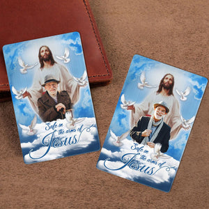 Personalized Blue Sky With Pigeon Safe In The Arms Of Jesus Memorial Wallet Card