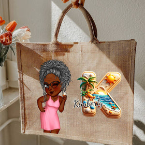 Summer Is Calling Beach Vacation Monogram - Personalized Beach Jute Tote Bag