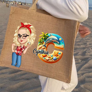 Summer Is Calling Beach Vacation Monogram - Personalized Beach Jute Tote Bag