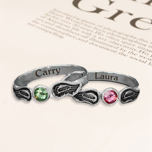 For Memorial - Personalized Name & Birthstone Angel Wing Ring