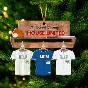 Personalized House United Family Baseball Christmas Wooden Ornament