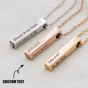 Personalised Engraved Bar Urn Ashes Memorial Necklace with Text Cremation Jewelry