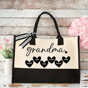 Mama Gigi Grandma Heart- Personalized Canvas Tote Bag