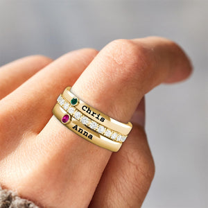 Personalized Born in Love Birthstone Name Ring Stack