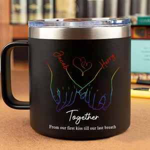 Live Openly, Love Freely, LGBTQ+ Couples - Gift For Couples, Personalized 14oz Stainless Steel Tumbler With Handle