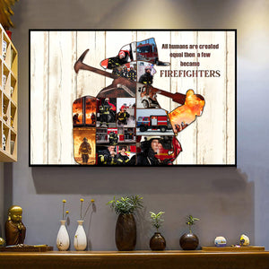 Personalized Fireman Wall Decor Custom Canvas Collage, Firefighter Gift For Him