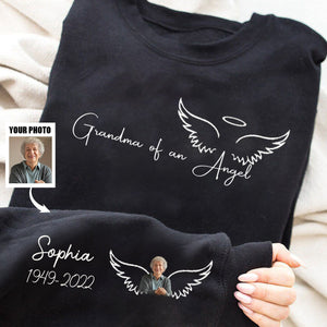 Memorial Custom Photo Wings On Sleeve, Momma Daddy Of An Angel Personalized Sweatshirt