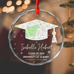 Campus Map Crystal - Personalized Glass Ornament, Custom University Map Graduation Gift