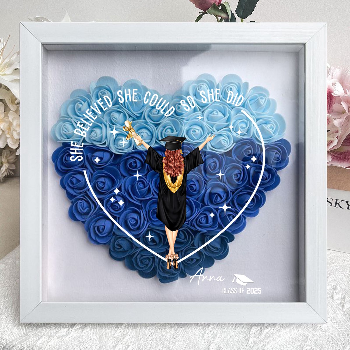 Class Of 2025 Graduation Gift So She Did - Personalized Flower Shadow Box