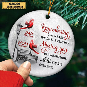 Cardinals Winter Memorial Personalized Circle Ornament