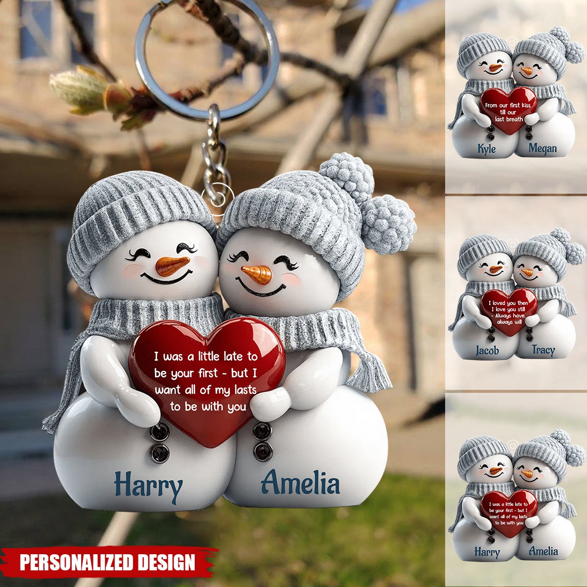 Personalized Acrylic Keychain - Snowman Couple First Christmas