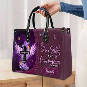 Personalized Be strong and courageous-Bible Verse Leather Bag