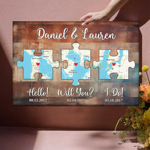 Personalized Couple Anniversary Gift, Wood Pallet Style - Map Poster