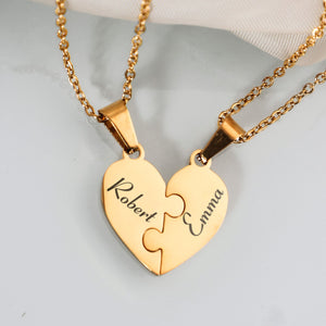 Friendship Puzzle Hearts - Personalized Heart Puzzle Name Necklace Gift For Besties, Friends