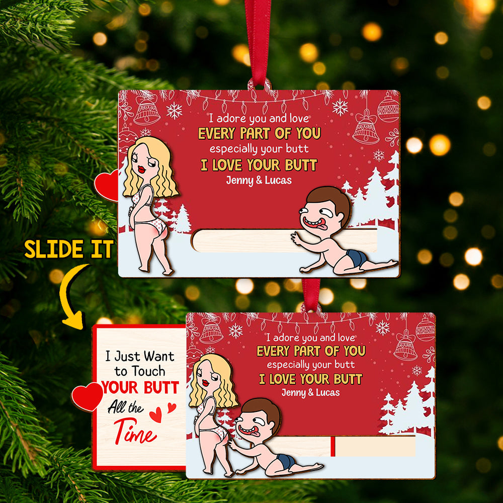 I Adore You And Love Every Part Of You - Couple Personalized Wooden Slider Ornament, Christmas Gift For Partner