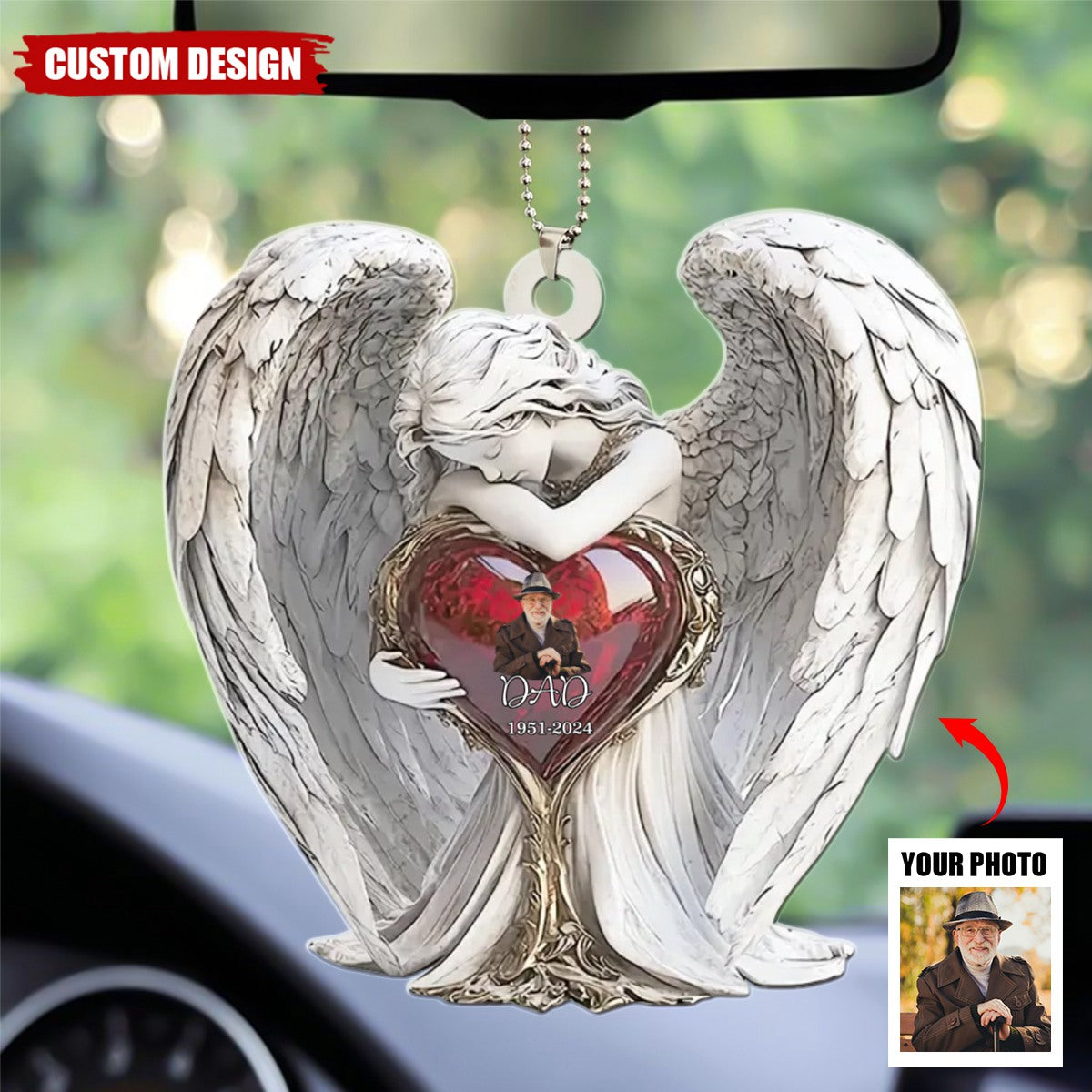 Angel Statue Memorial Personalized Car Ornament, Memorial Gift For Loss Of Loved One