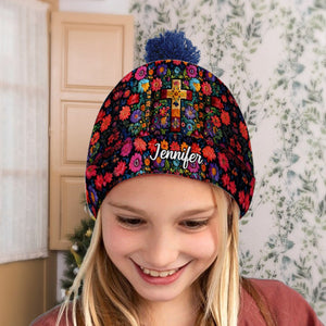 Floral Cross - Personalized Christian Beanie Hat