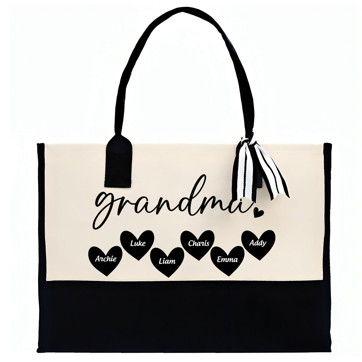 Mama Gigi Grandma Heart- Personalized Canvas Tote Bag