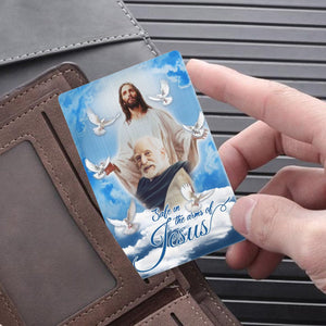 Personalized Blue Sky With Pigeon Safe In The Arms Of Jesus Memorial Wallet Card