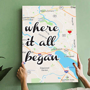 Personalized Where It All Began Square Map Canvas Print