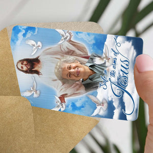 Personalized Blue Sky With Pigeon Safe In The Arms Of Jesus Memorial Wallet Card