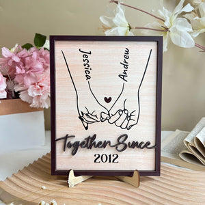 Together Since Holding Hand Forever Couple Personalized 2-Layer Wooden Plaque