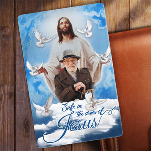 Personalized Blue Sky With Pigeon Safe In The Arms Of Jesus Memorial Wallet Card