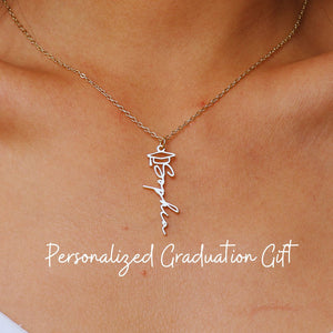 Personalized graduation name necklace, mortarboard necklace