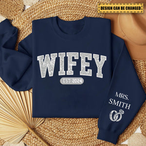 Couple Personalized Unisex Sweatshirt With Design On Sleeve - Gift For Husband Wife, Anniversary