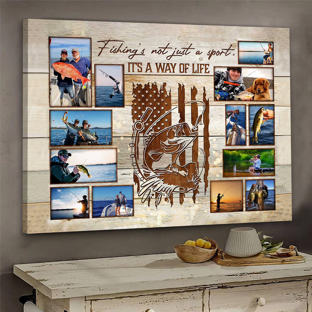 Fishing Photo Collage Canvas, Personalized Gift For Fisherman